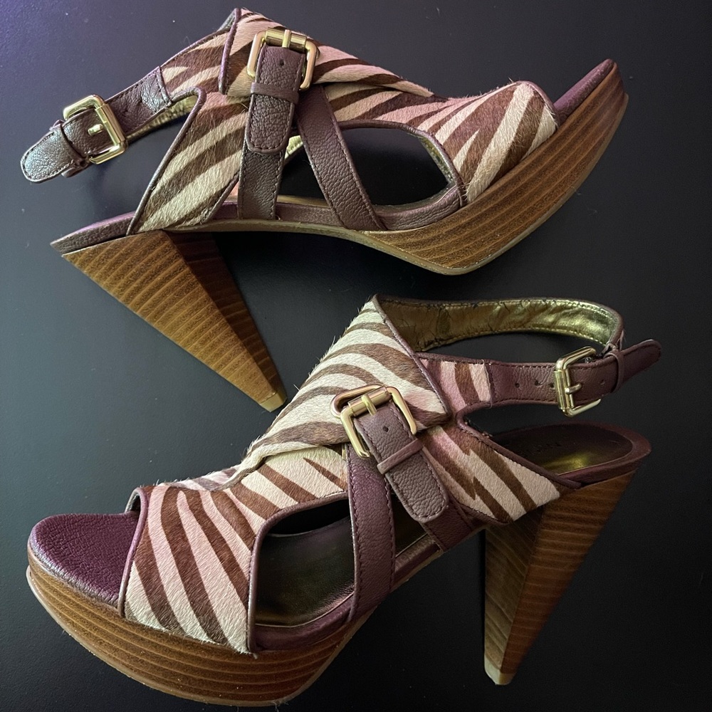 Nine West Women’s Animal Print Faux Fur Sandals